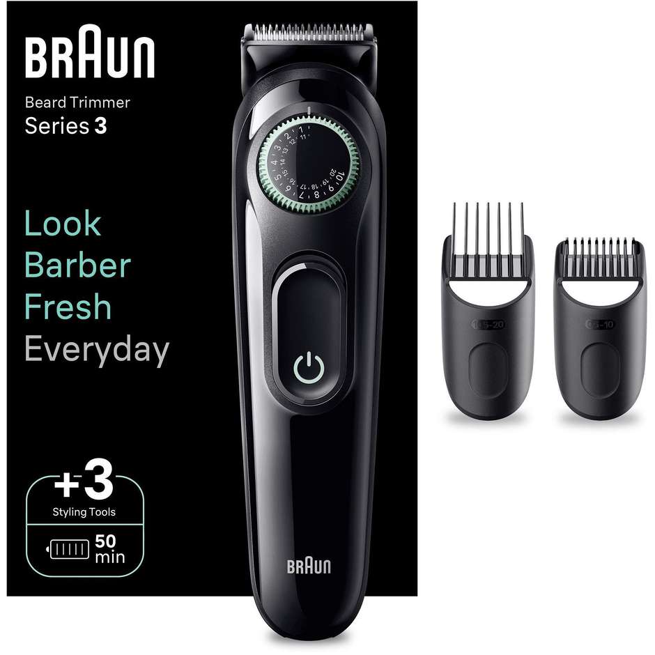 Braun BT3411 Beard Trimmer 3 + Accessori Colore Nero, Verde