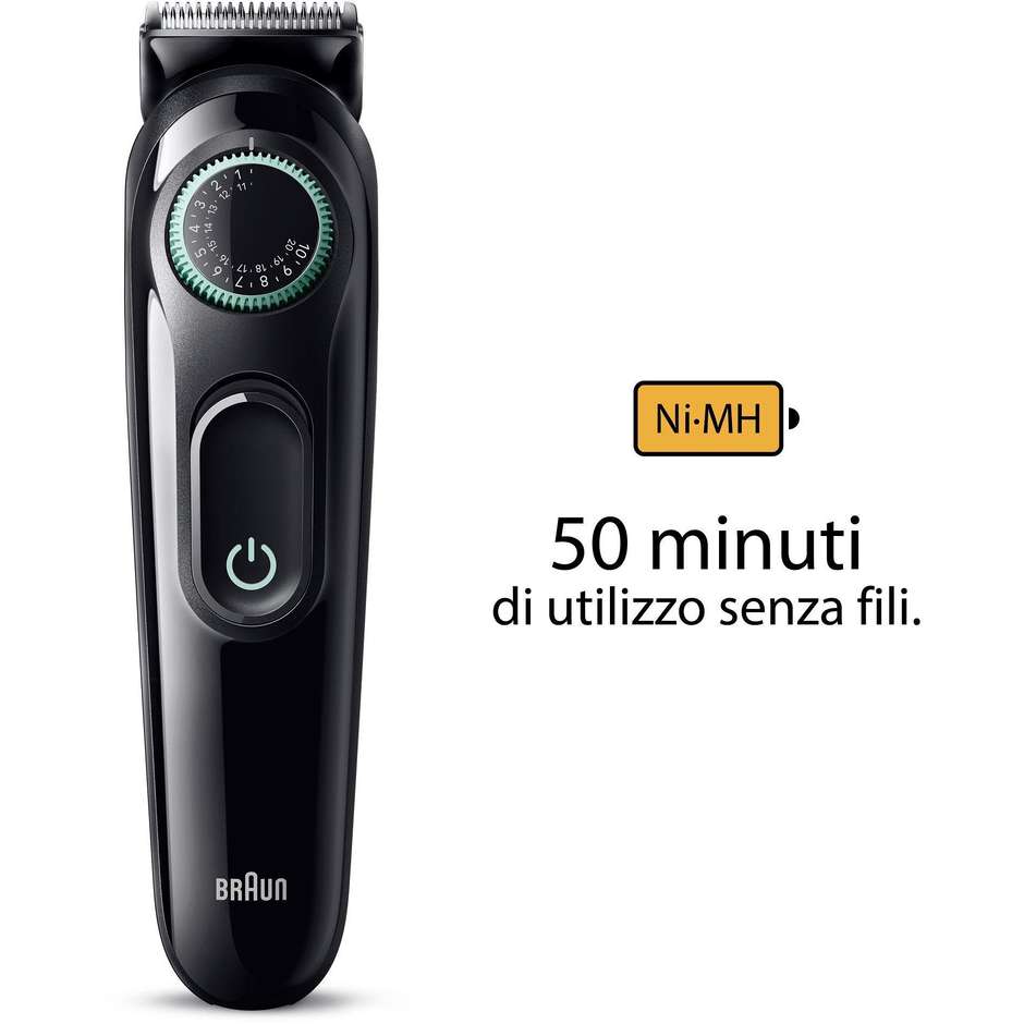 Braun BT3411 Beard Trimmer 3 + Accessori Colore Nero, Verde