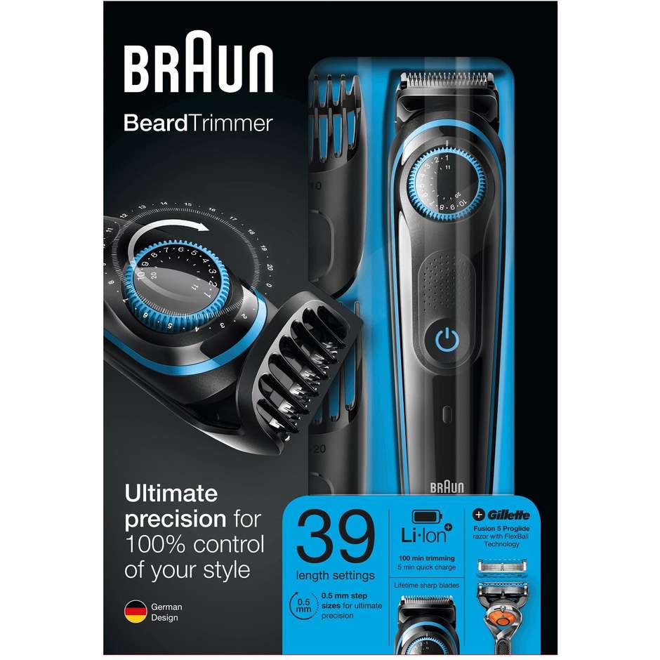 Braun BT5040 Regolabarba ricaricabile con selettore di precisione + 2 pettini + rasoio Gillette Fusion5 ProGlide