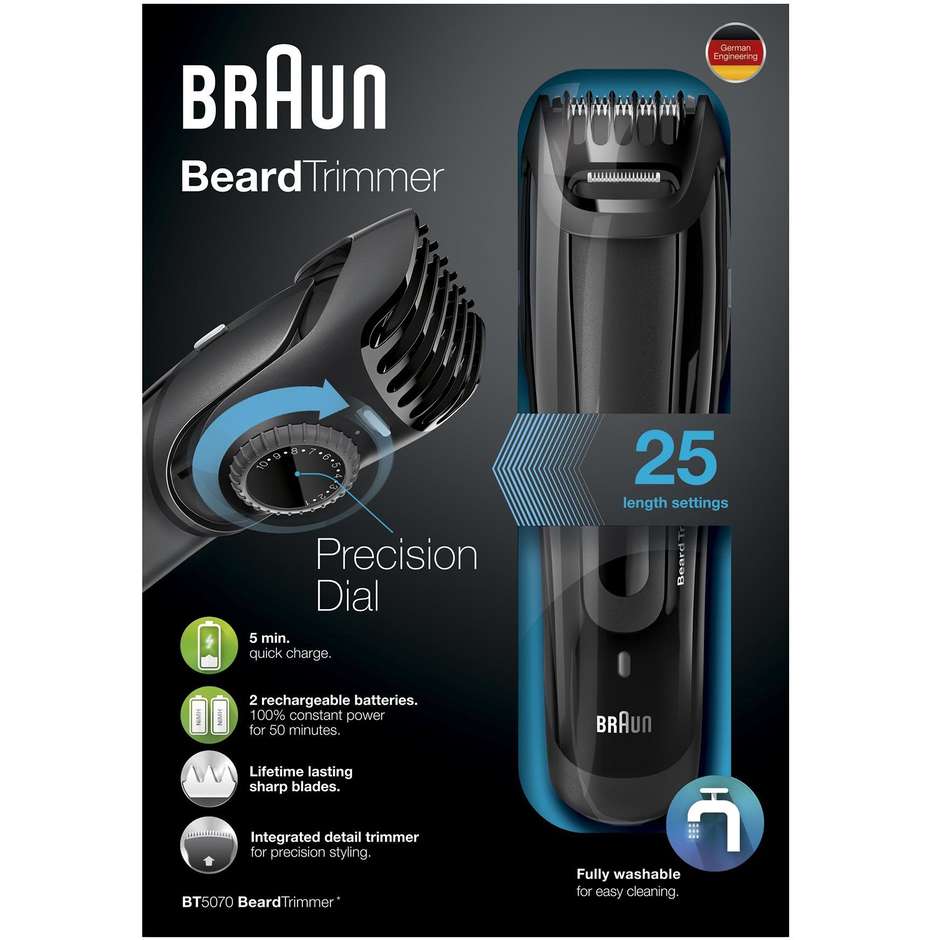 Braun BT5070 BeardTrimmer regolabarba ricaricabile lavabile colore nero
