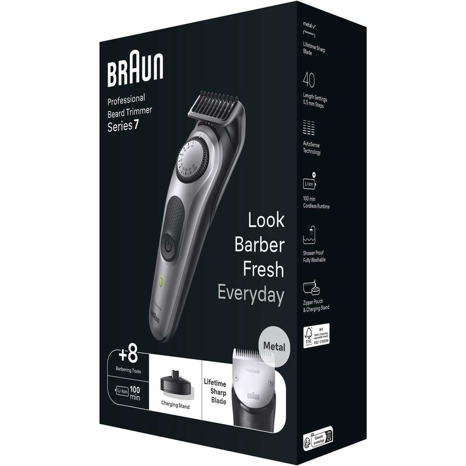 Braun BT7420 Beard Trimmer 7 + Accessori Colore Nero, Grigio