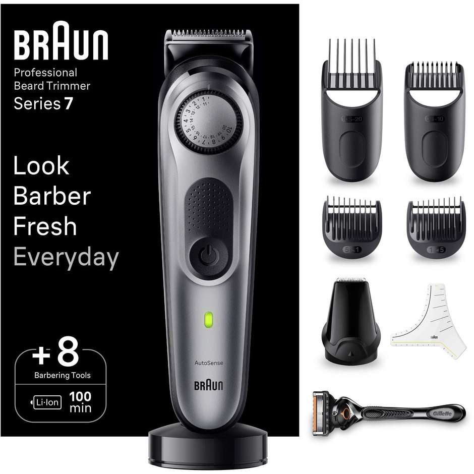 Braun BT7420 regolabarba con 40 lunghezze e base di ricarica