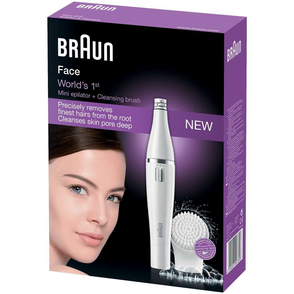 Braun FACE810 Epilatore per viso con testina massaggiante ricaricabile Colore Bianco