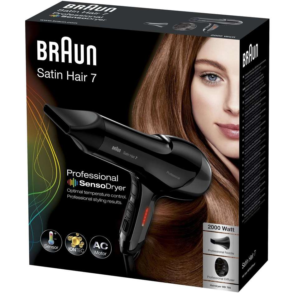 Braun HD785 Satin Hair 7 SensoDryer asciugacapelli professionale 2000 Watt con iontec e diffusore