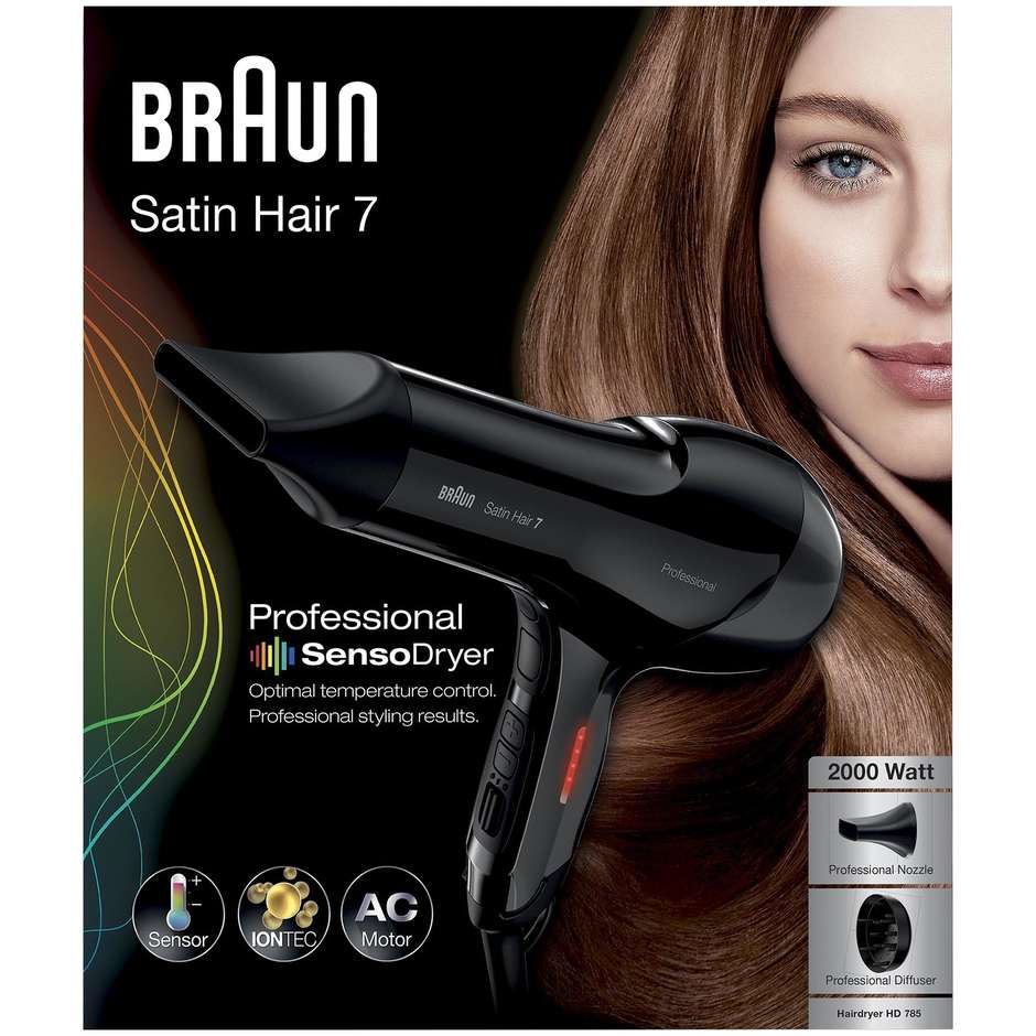 Braun HD785 Satin Hair 7 SensoDryer asciugacapelli professionale 2000 Watt con iontec e diffusore