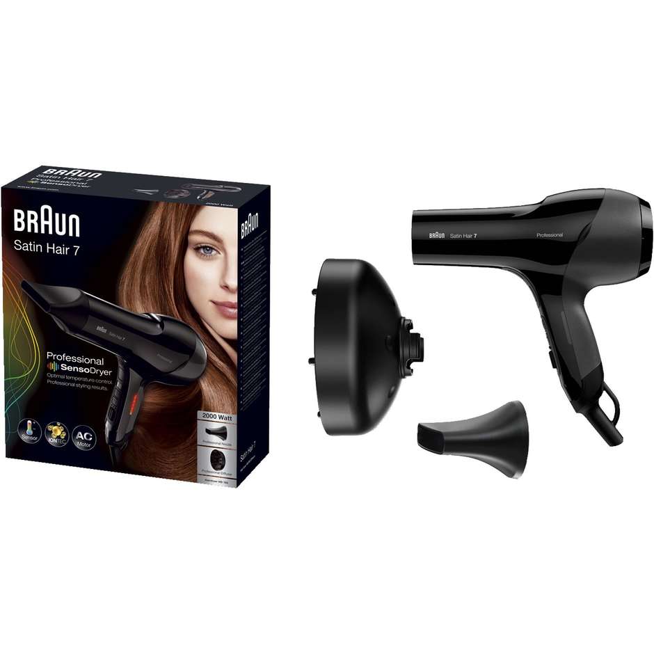 Braun HD785 Satin Hair 7 SensoDryer asciugacapelli professionale 2000 Watt con iontec e diffusore