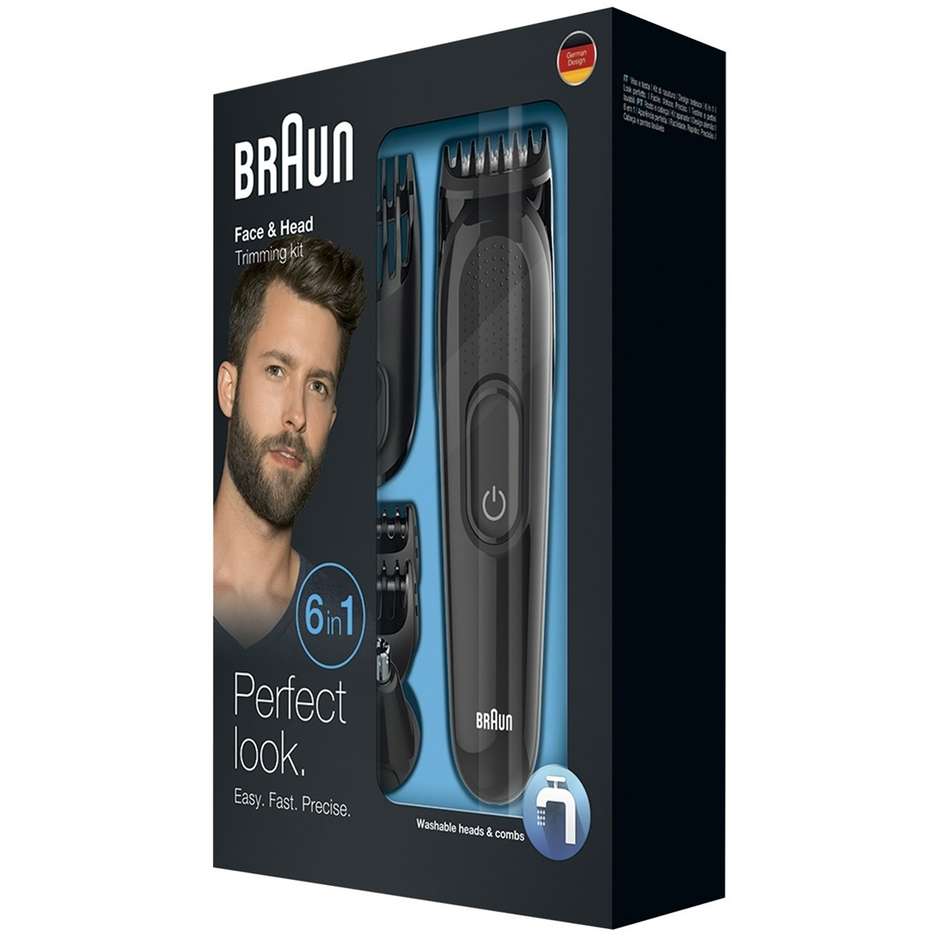 Braun MGK3020 Multigroomer rifinitore per il viso e la testa con 6 accessori