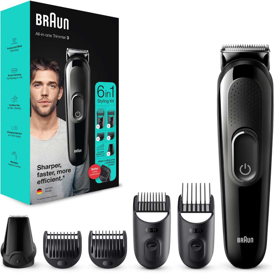 Braun MGK3335 rifinitore 6 in 1 per barba e capelli, autonomia 50 minuti