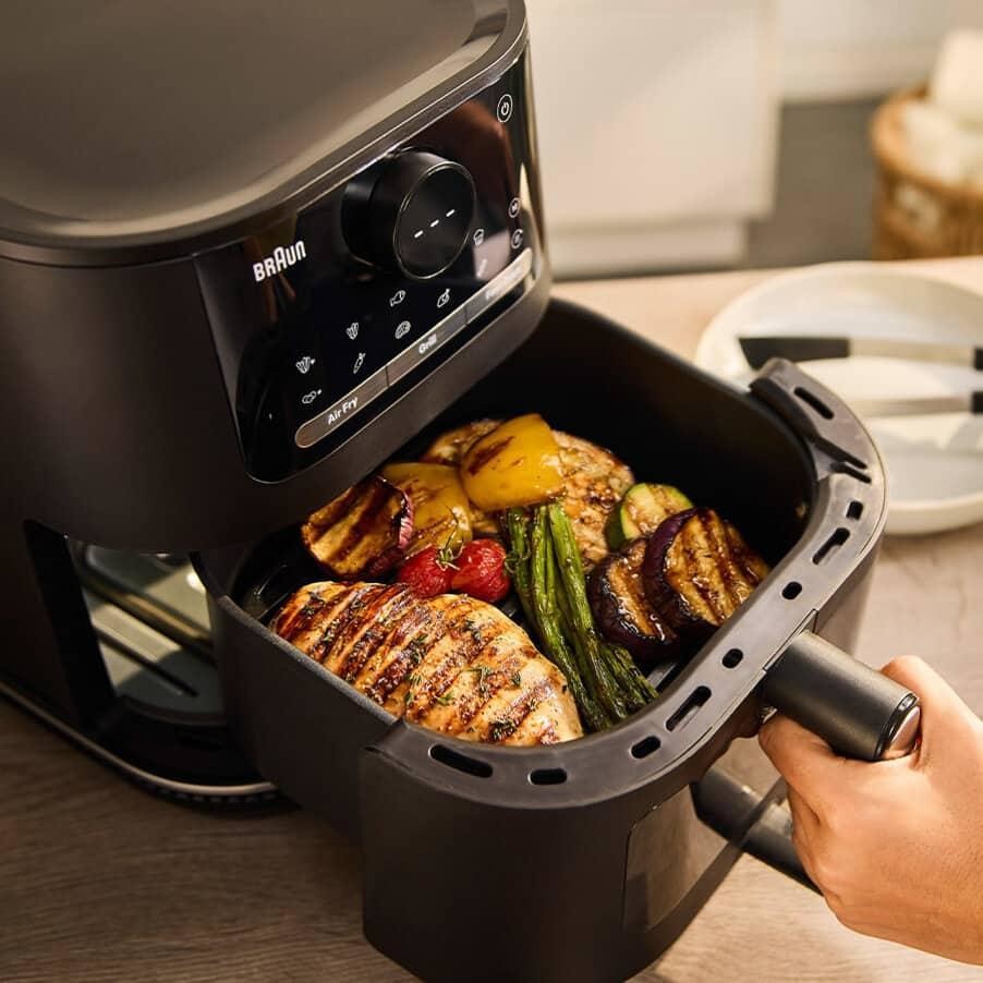 Braun MultiFry 5 HF5075 Friggitrice ad Aria 6 L 2000 W, 20 Programmi, Display Touch e Finestra Visiva, Nero/Grigio