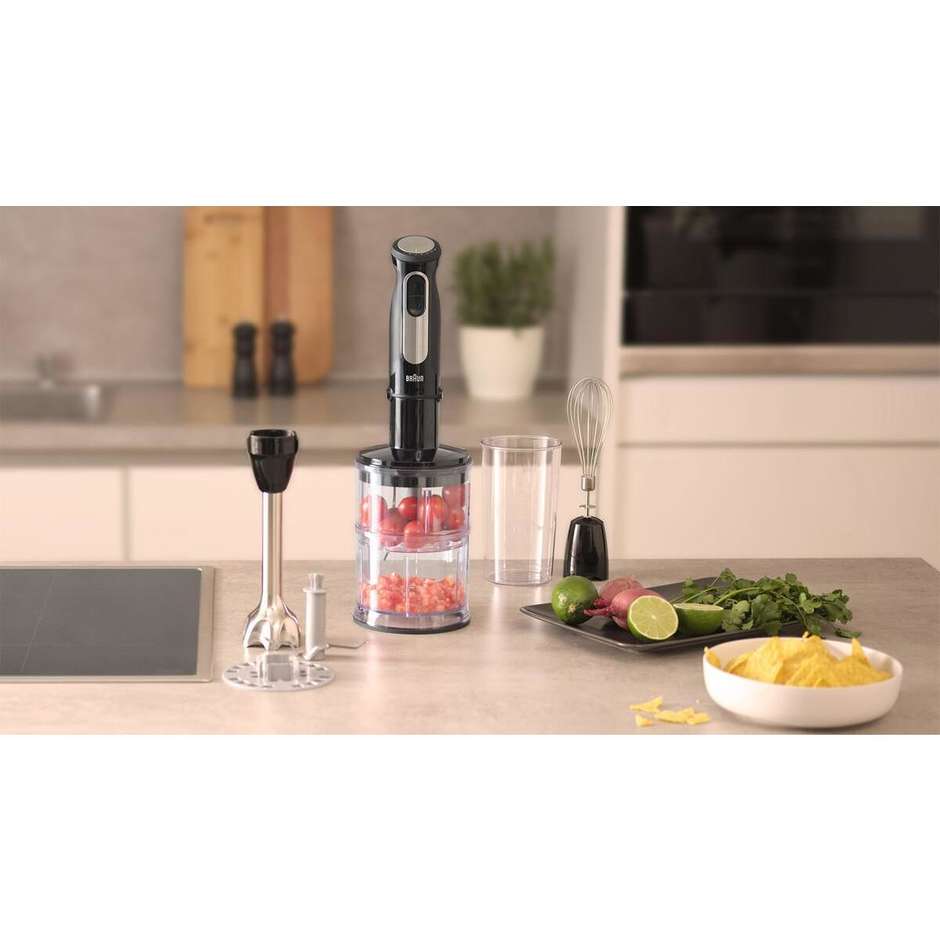 Braun MultiQuick 5 MQ55254MBK Frullatore a Immersione 1000 W, 25 Velocità, Tritatutto 0,5 L e Bicchiere 600 ml — Nero/Acciaio Inox