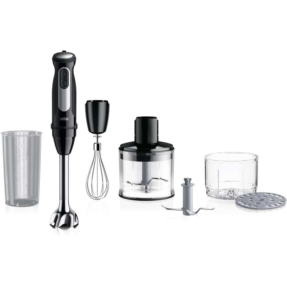 Braun MultiQuick 5MQ55254MBK Frullatore ad immersione + Accessori Potenza 1000 W Capacita 0,5 Lt Colore Nero, Acciaio inox