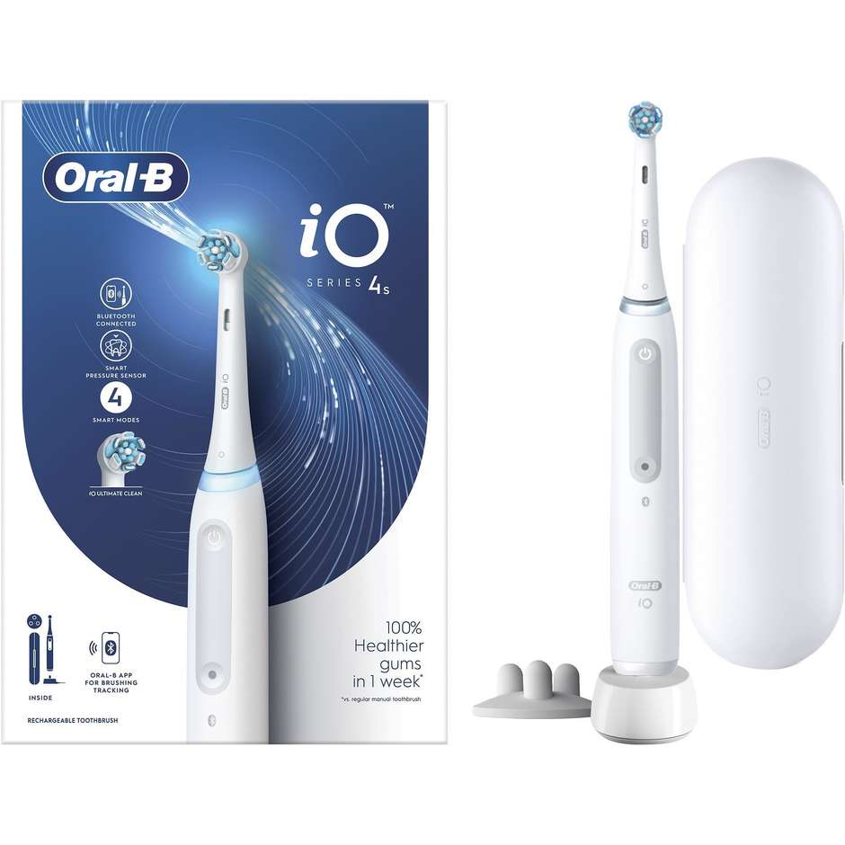 Braun Oral-B IO4WHITE Spazzolino Elettrico Ricaricabile 1 Testina + Custodia da viaggio colore bianco