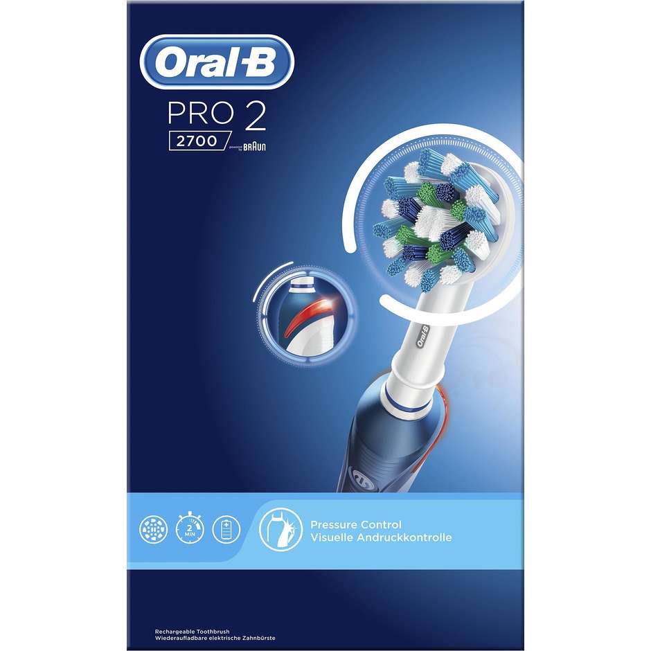 Braun Oral-B Pro 2 2700 CrossAction Spazzolino elettrico Ricaricabile colore Bianco, Blu
