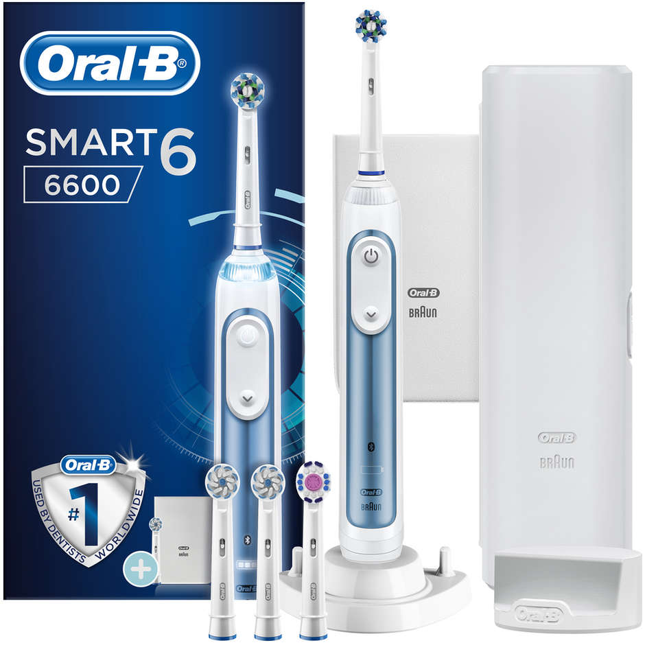 Braun Oral-B Smart 6 6600 CrossAction Spazzolino Elettrico Ricaricabile colore Blu,Bianco