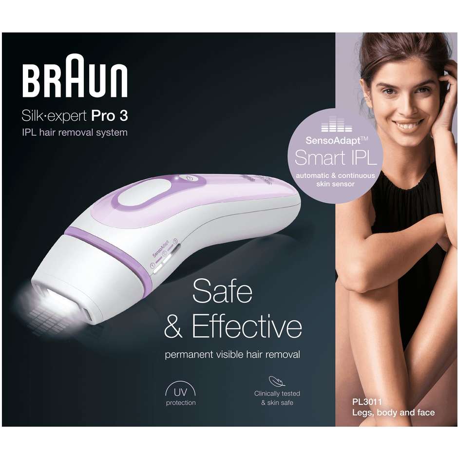 Braun PL3011 Braun Silk-expert Pro 3 Epilatore a luce pulsa IPL 300.000 impulsi 3 Intensità colore Bianco, Rosa