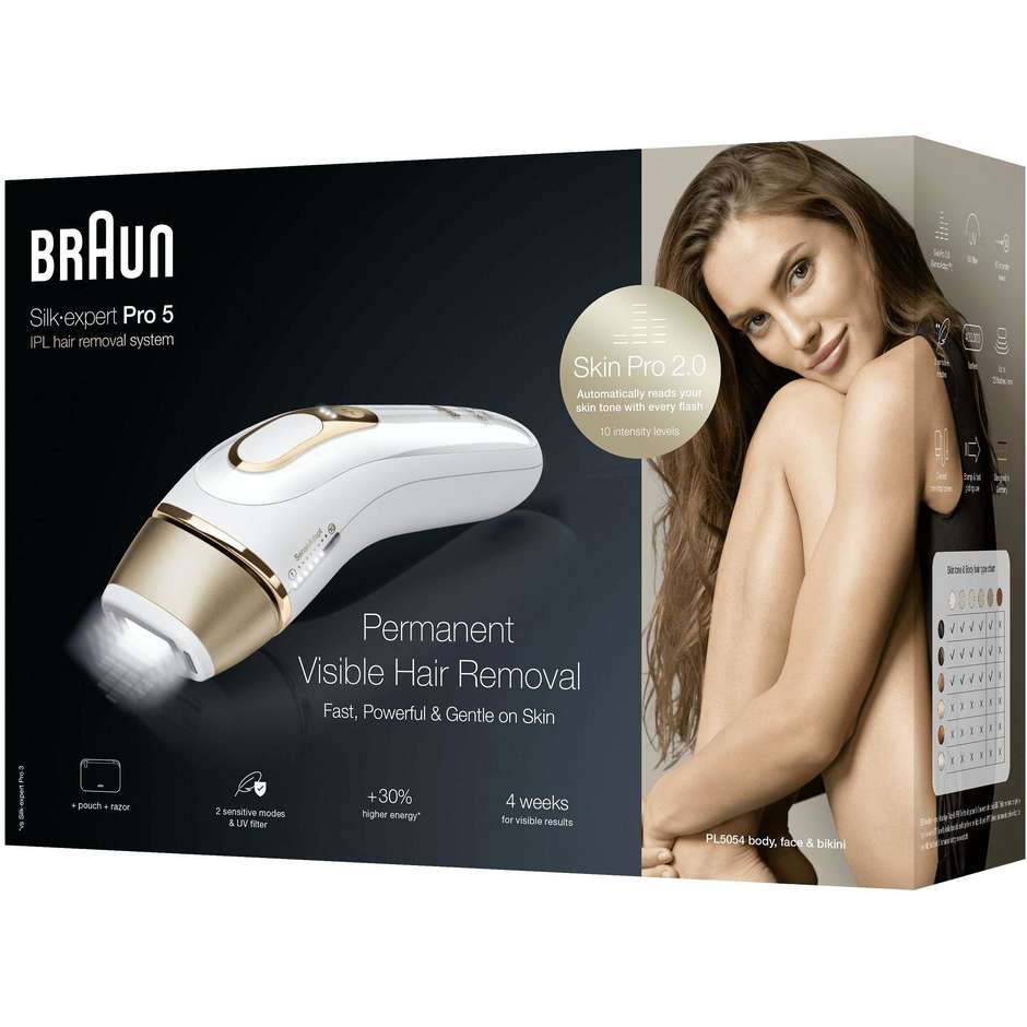 Braun PL5054 Epilatore a Luce Pulsata Ricaricabile colore bianco e oro