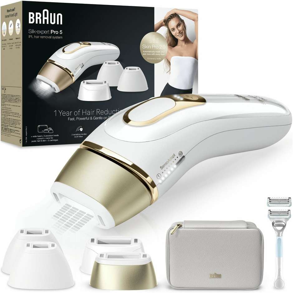 Braun PL5356 Silk-expert Pro Epilatore Luce Pulsata + Accessori Colore Oro, Bianco