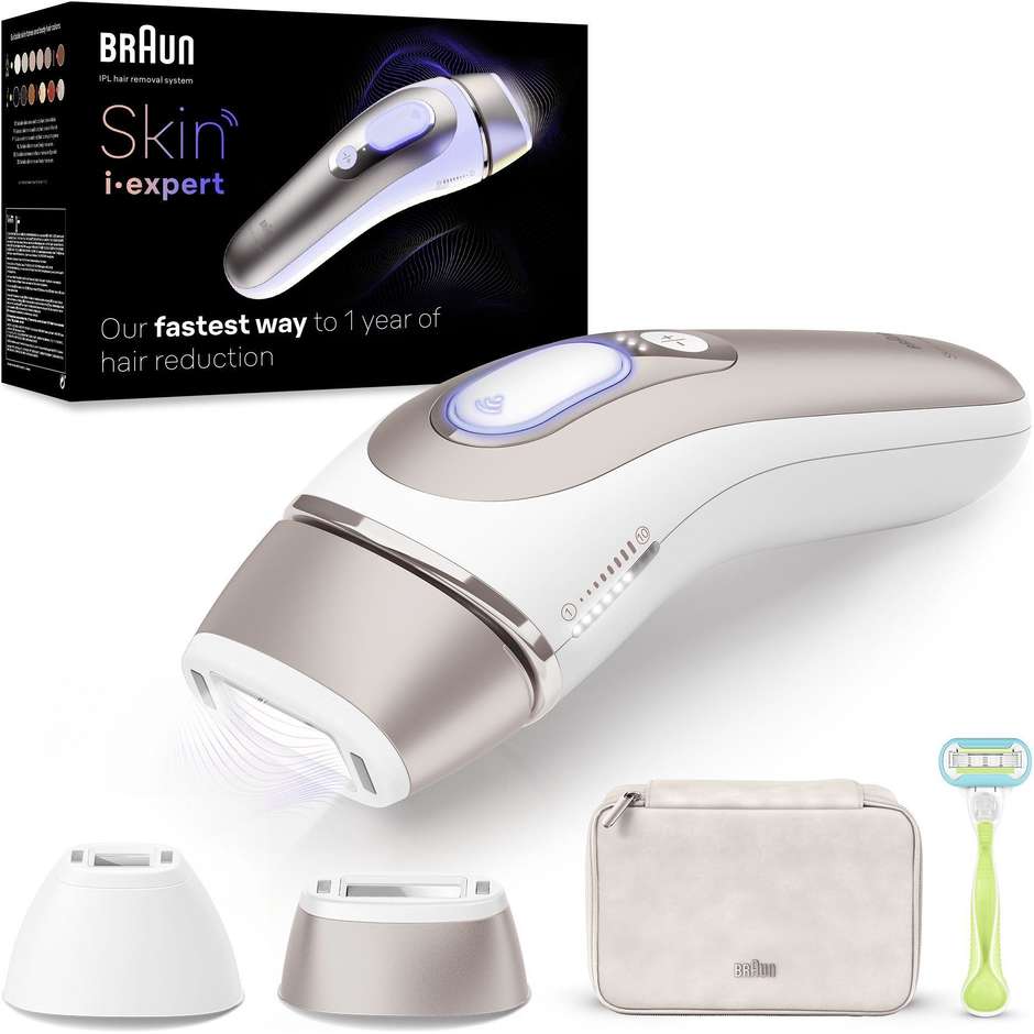 Braun PL7147 Epilatore Luce Pulsata Smart Skin I·Expert Epilazione A Casa Tua + Accessori Colore oro, Bianco