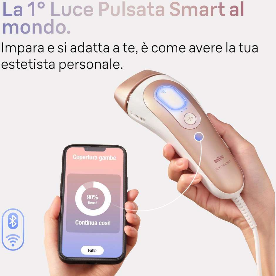 Braun PL7147 Epilatore Luce Pulsata Smart Skin I·Expert Epilazione A Casa Tua + Accessori Colore oro, Bianco