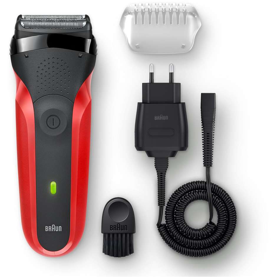 Braun Series 3 300s rasoio elettrico ricaricabile, rosso e nero