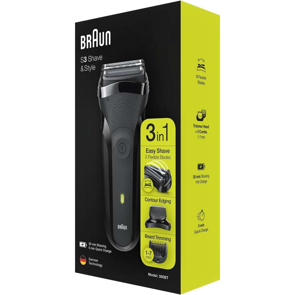 Braun Series 3 Shave&Style 300BT Rasoio Da Barba Elettrico Da Uomo Colore Nero