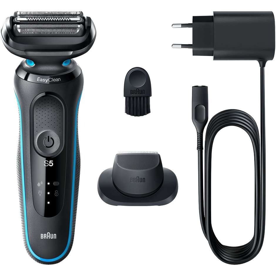 Braun Series 5 51-M1200-S Rasoio Elettrico Wet & Dry con EasyClean e Rifinitore Nero e Blu