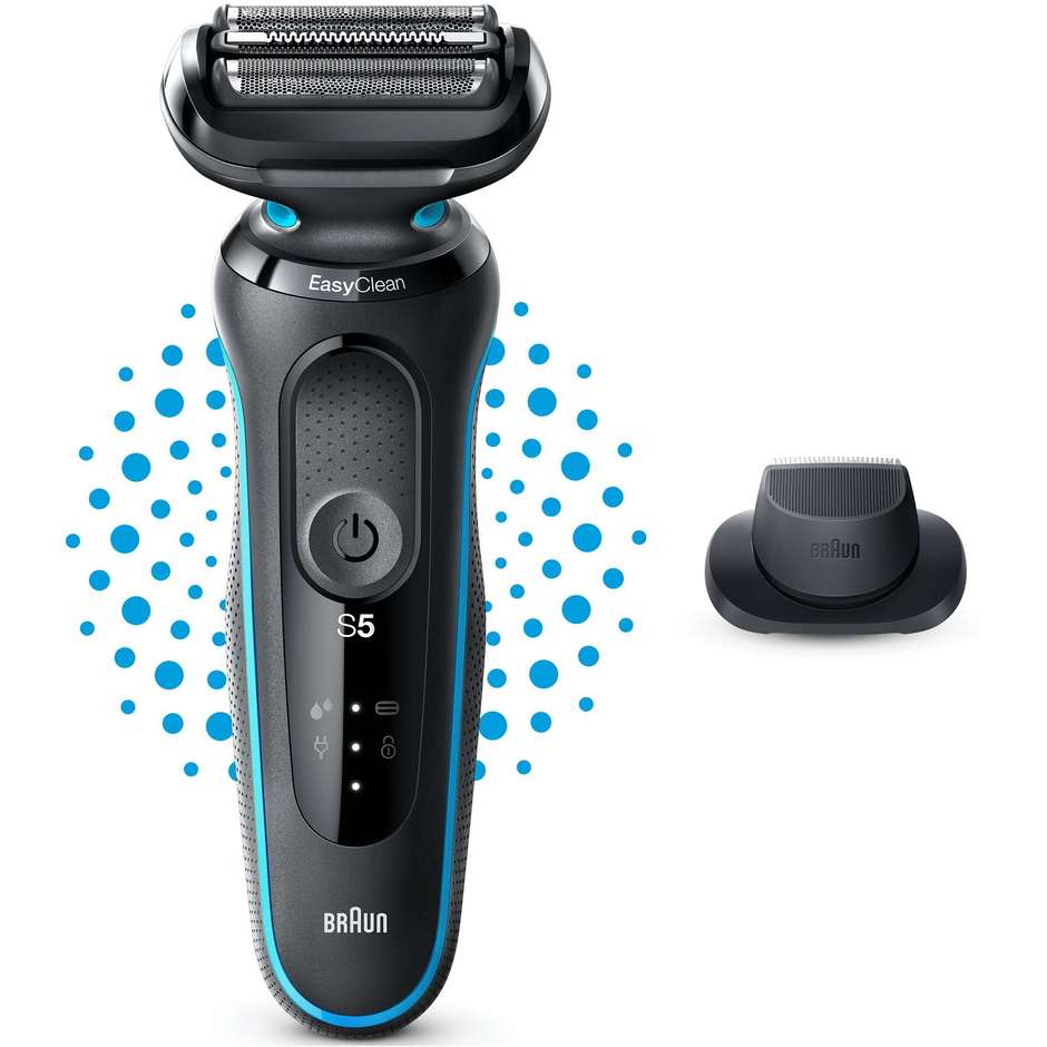 Braun Series 5 51-M1200-S Rasoio Elettrico Wet & Dry con EasyClean e Rifinitore Nero e Blu