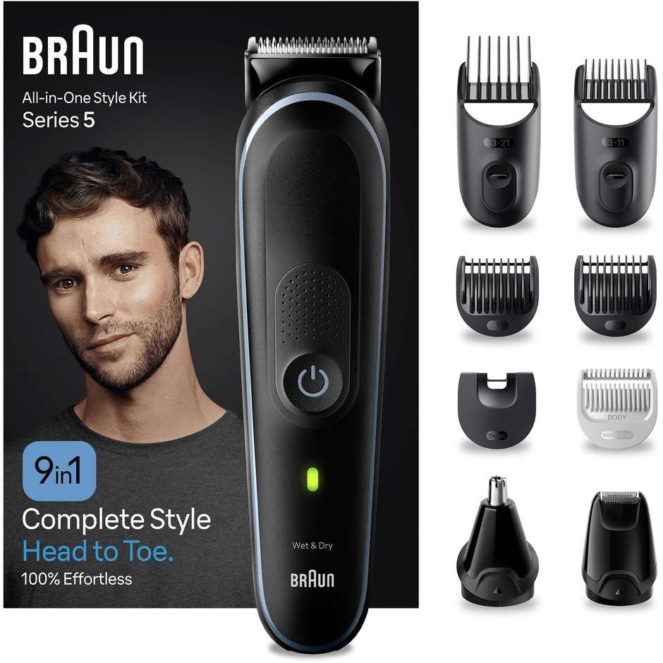 Braun Series 5 MGK5411 Kit Rifinitore Multifunzione 9 in 1 Wet & Dry Viso e Corpo