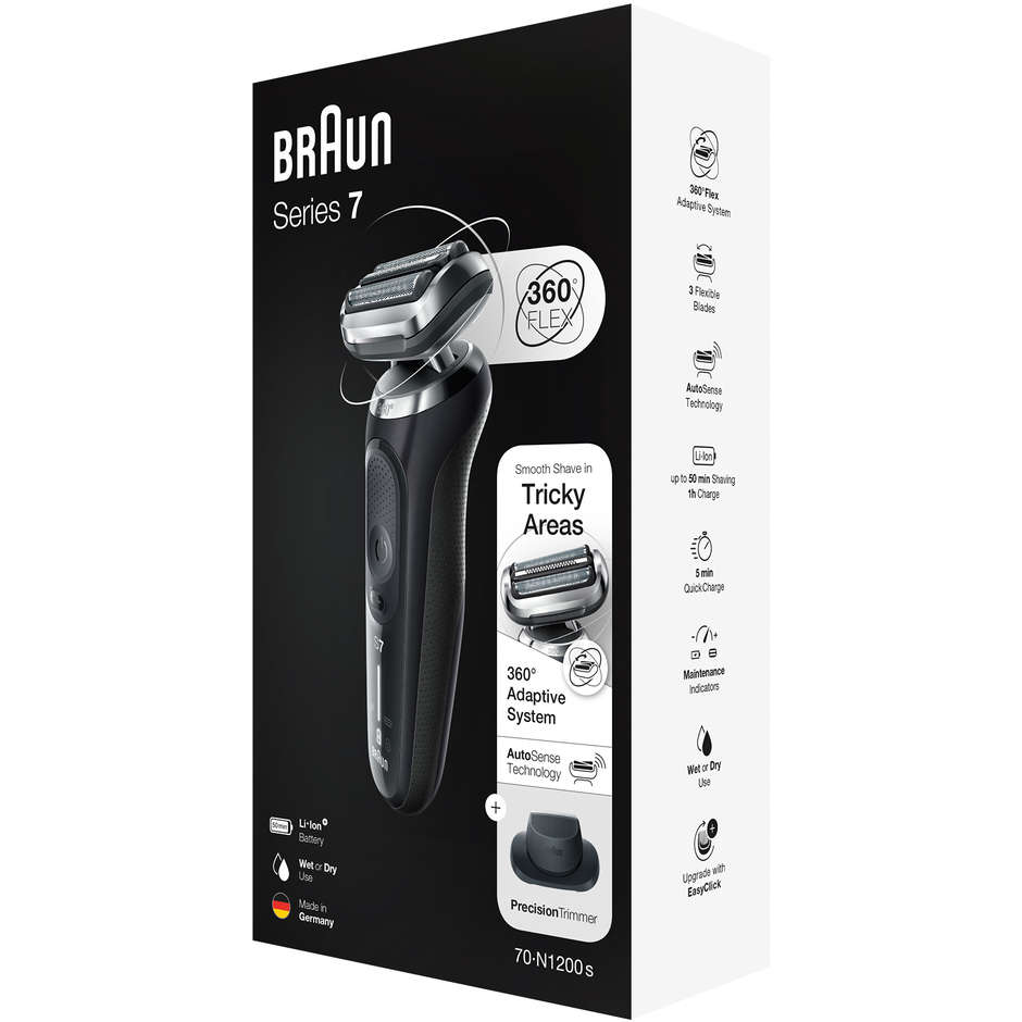 Braun Series 7 70-N1200S Rasoio Elettrico Wet & Dry con Testina 360° Flex e Custodia Nero