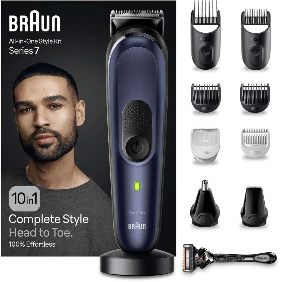 Braun Series 7 MGK7421 Multi Grooming kit wet + Colore Nero, Blu