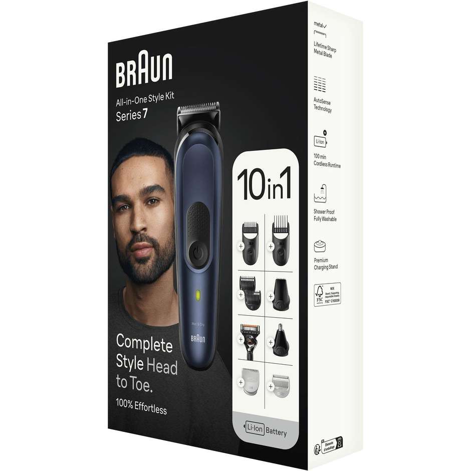 Braun Series 7 MGK7421 Multi Grooming kit wet + Colore Nero, Blu