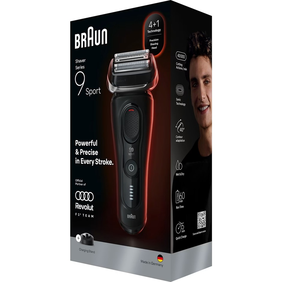 Braun Series 9 Sport S9110s rasoio elettrico Wet&Dry nero con base di ricarica