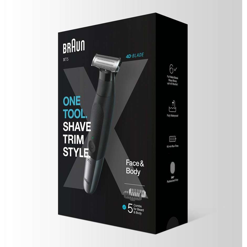 Braun Series XT5 XT5100 rasoio e regolabarba Wet & Dry con 5 pettini, nero
