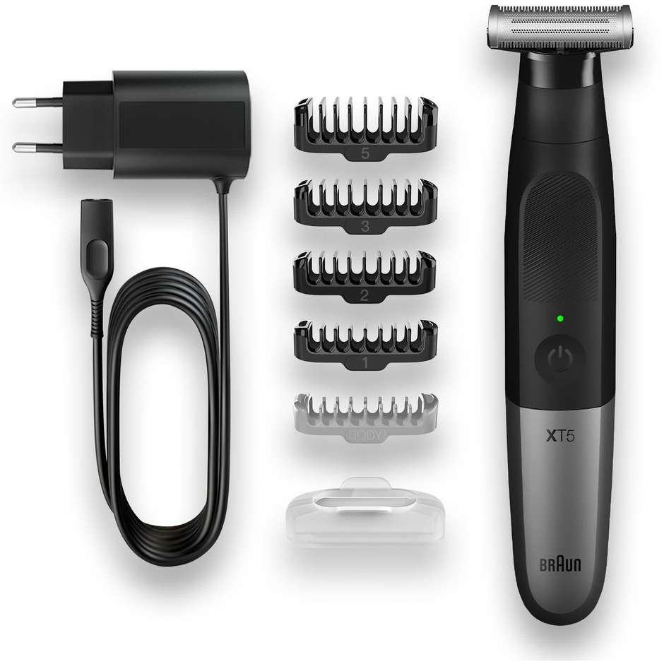 Braun Series XT5 XT5100 Rifinitore e Rasoio Ibrido per Barba e Corpo con 5 Pettini Wet & Dry