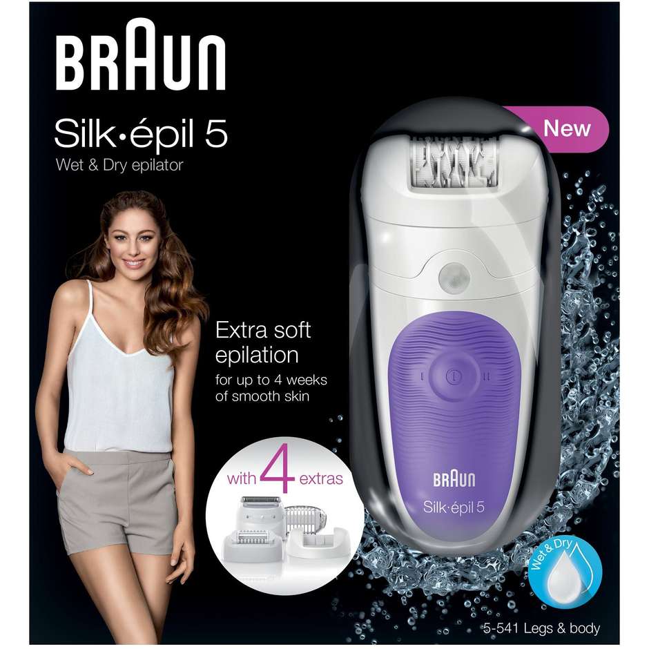 Braun Silk-epil 5 5-541 epilatore Wet & Dry con 4 accessori colore bianco, lillà