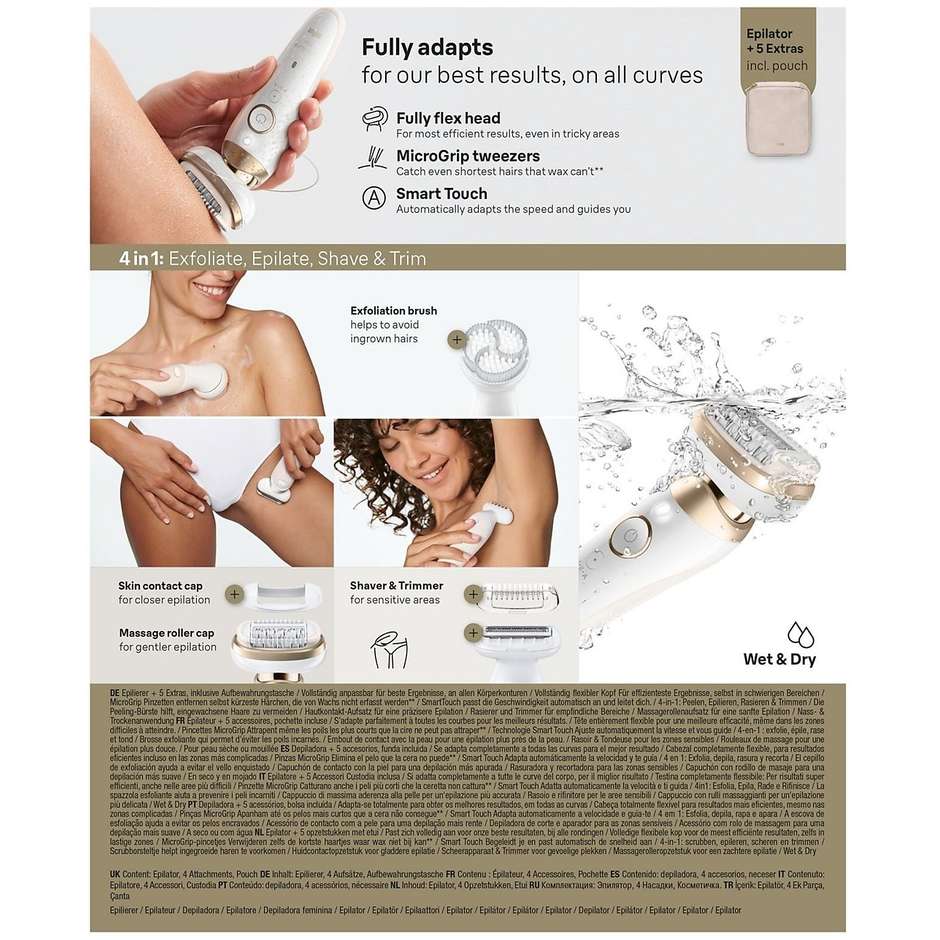 Braun Silk-epil 9 Flex 9-060 3D Epilatore Wet & Dry 40 Pinzette MicroGrip Oro