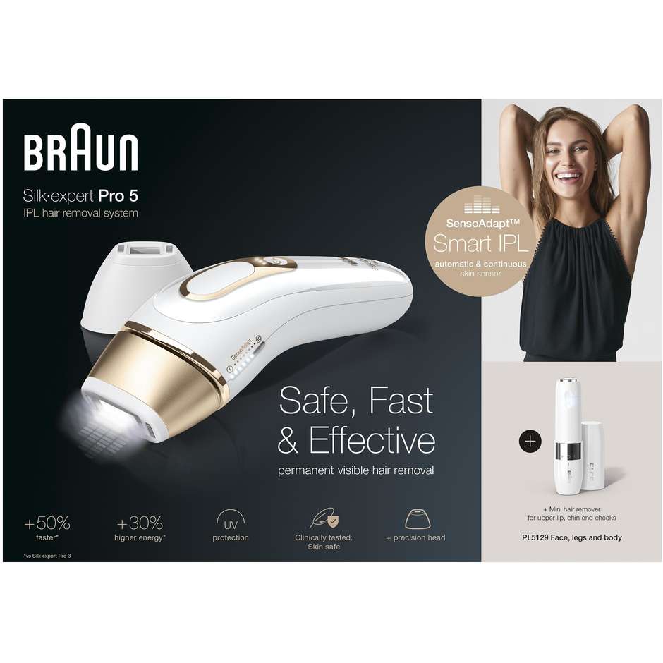 Braun Silk-expert Pro 5 PL5129 Epilatore a luce pulsata con 4 accessori colore bianco e oro