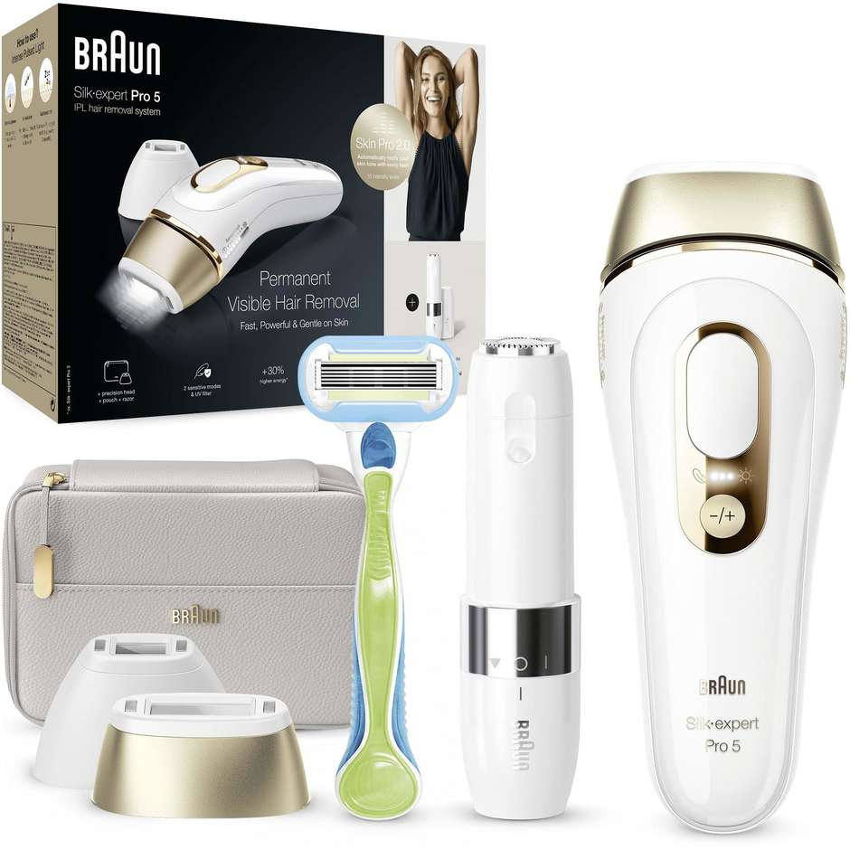 Braun Silk-expert Pro 5 PL5159 epilatore IPL bianco e oro con testina di precisione