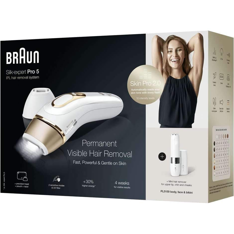 Braun Silk-expert Pro 5 PL5159 epilatore IPL bianco e oro con testina di precisione