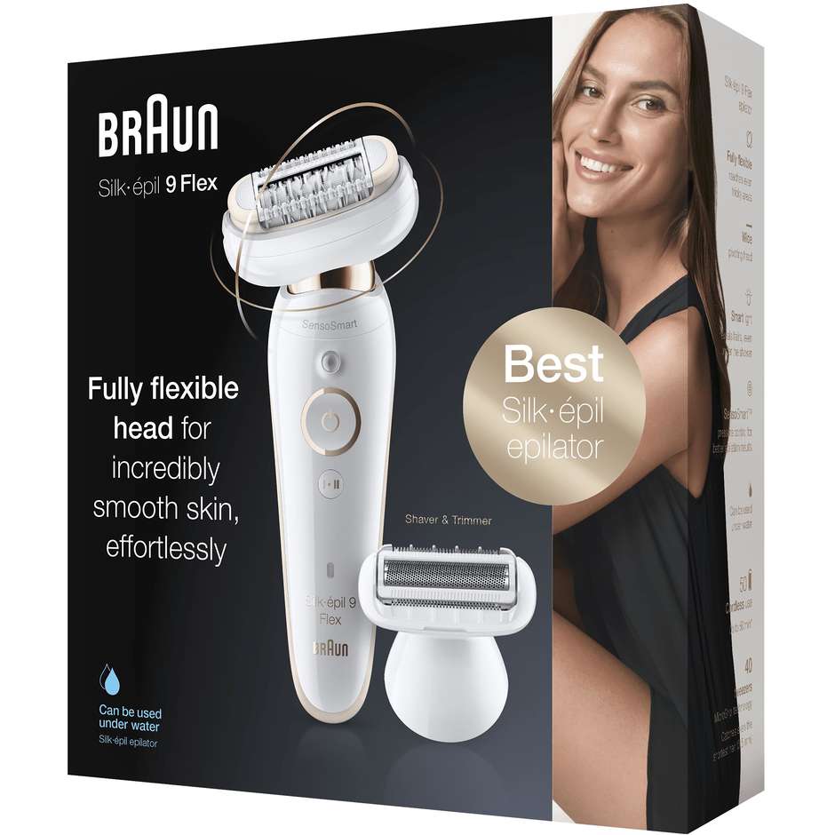 Braun Silk-èpl 9 Flex 9002 Epilatore per corpo ricaricabile Wet&Dry 4 accesori inclusi