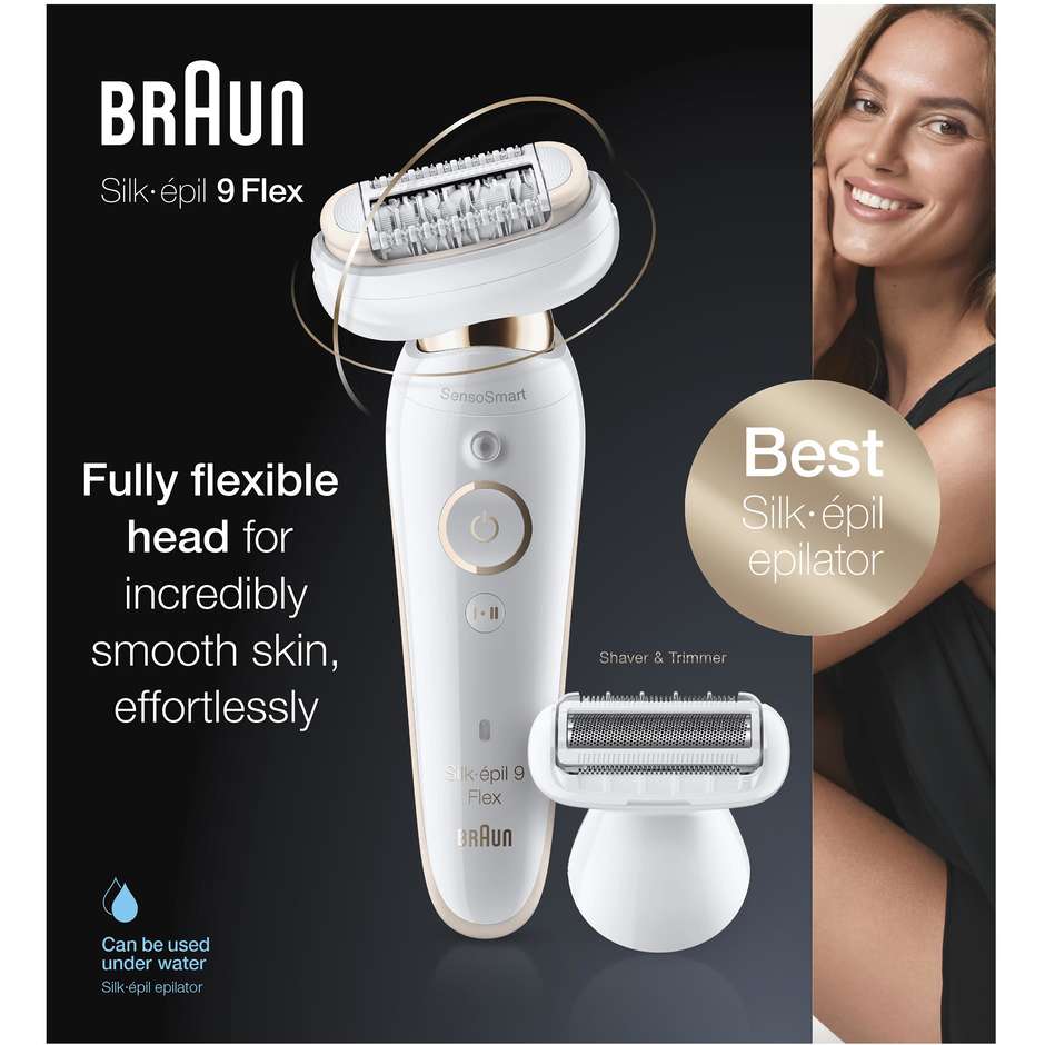 Braun Silk-èpl 9 Flex 9002 Epilatore per corpo ricaricabile Wet&Dry 4 accesori inclusi