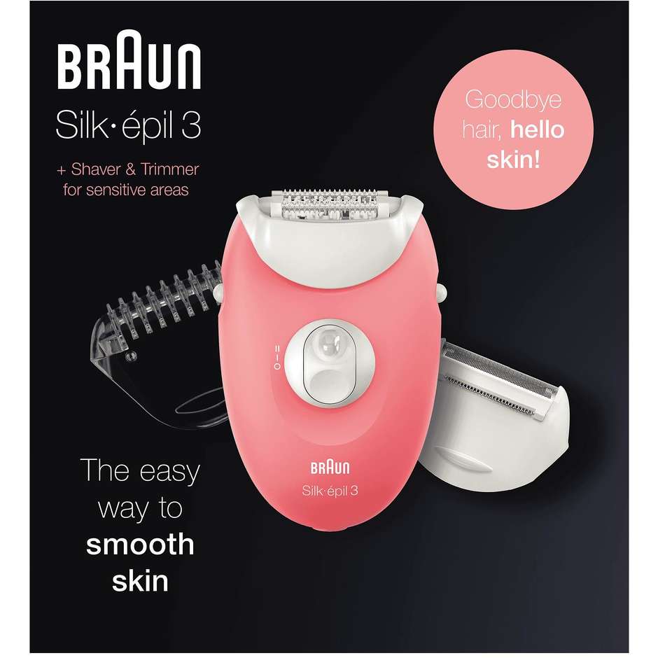 Braun Silk-épil 3 3-440 Epilatore con cavo e 3 accessori colore rosa