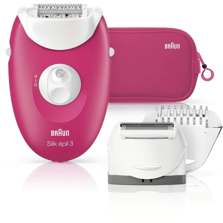 Braun Silk-épil 3-415 epilatore 20 pinzette 2 velocita con gift pack colore rosa