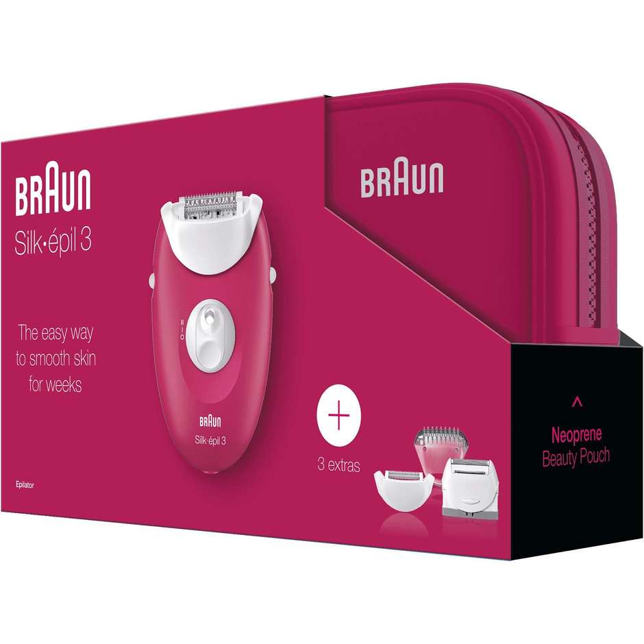 Braun Silk-épil 3-415 epilatore 20 pinzette 2 velocita con gift pack colore rosa