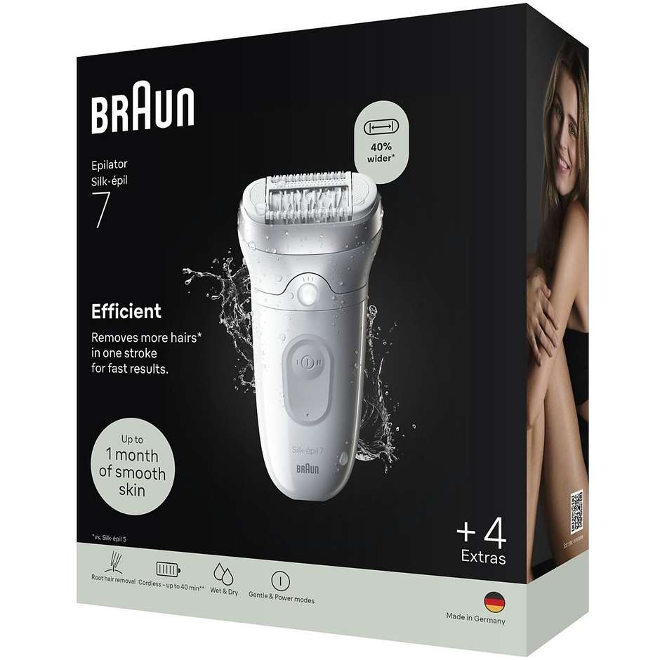 Braun Silk-épil 7 epilatore Wet & Dry bianco ricaricabile con pinzette MicroGrip