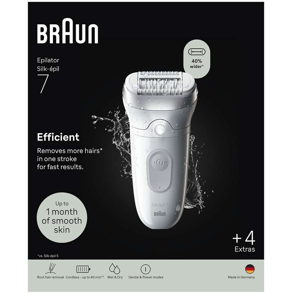 Braun Silk-épil 7 epilatore Wet & Dry bianco ricaricabile con pinzette MicroGrip