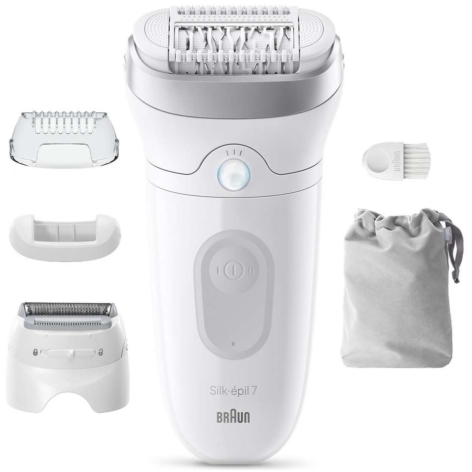 Braun Silk-épil 7 epilatore Wet & Dry bianco ricaricabile con pinzette MicroGrip