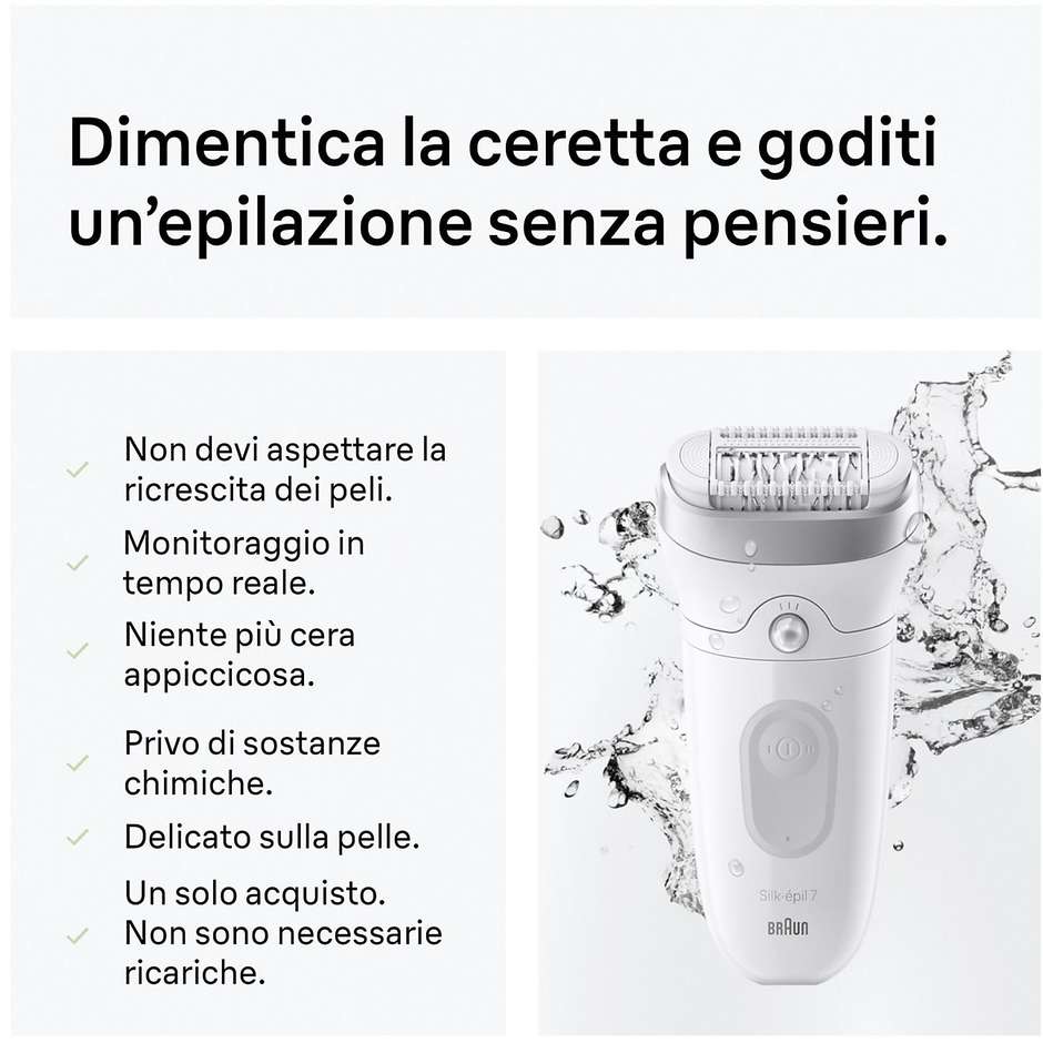 Braun Silk-épil 7 epilatore Wet & Dry bianco ricaricabile con pinzette MicroGrip