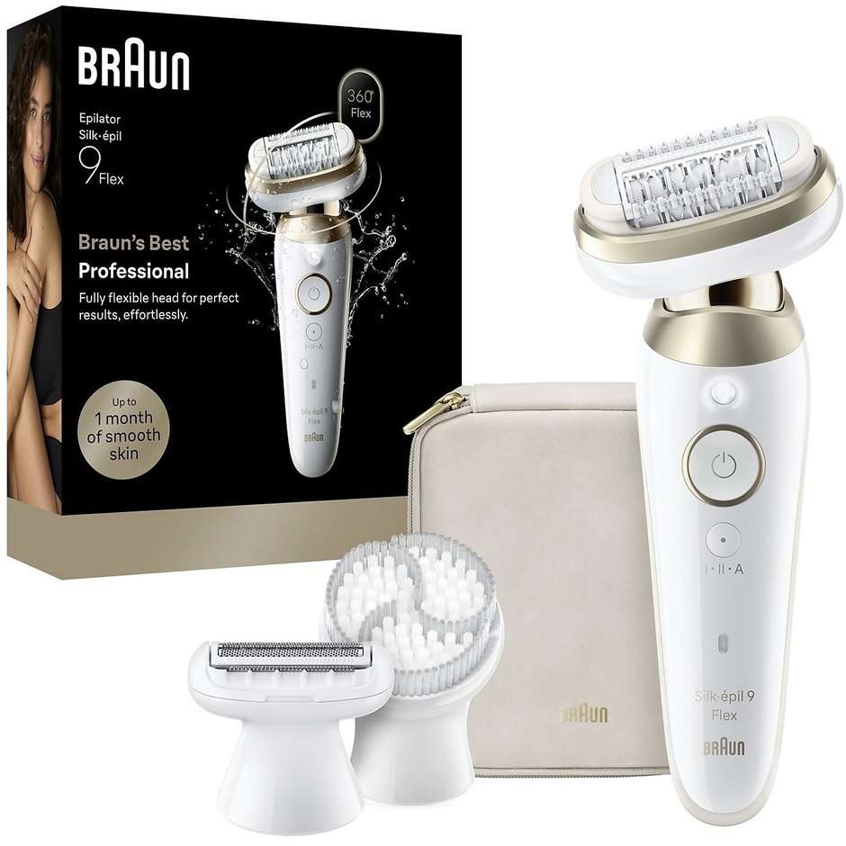 Braun Silk-épil 9-060 3D epilatore Wet & Dry con 40 pinzette, bianco e oro