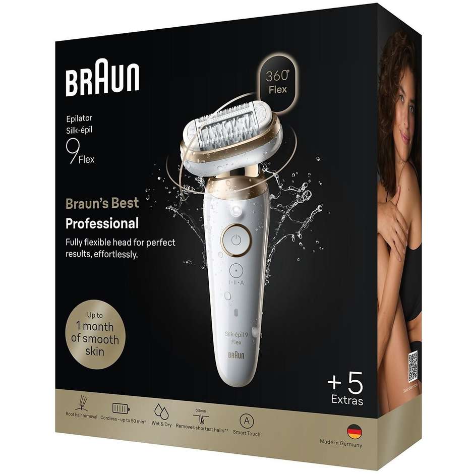Braun Silk-épil 9-060 3D epilatore Wet & Dry con 40 pinzette, bianco e oro